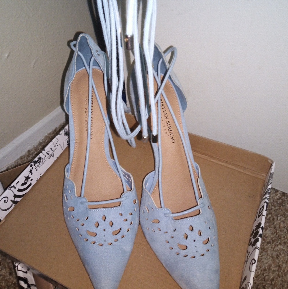 Beautiful baby blue Christian sirano heels